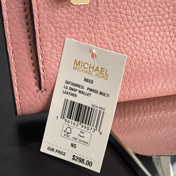 NWT MICHAEL KORS Reed Large Pebbled Leather Snap Wallet - Primrose (pink) - Picture 10 of 11